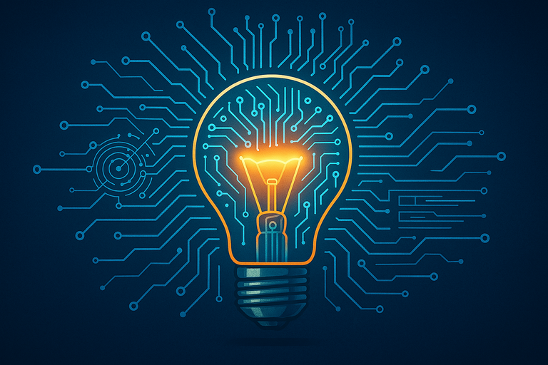 A light bulb with circuit board patterns, symbolizing AI innovation